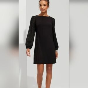 White House Black Market Black Dress with Lace Sleeves